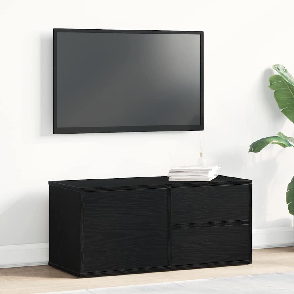TV-Schrank Schwarz Eichen-Optik, 80x34x36 cm Holzwerkstoff, modernes Design, Media Center für Wohnzimmer, Schlafzimmer, Flur