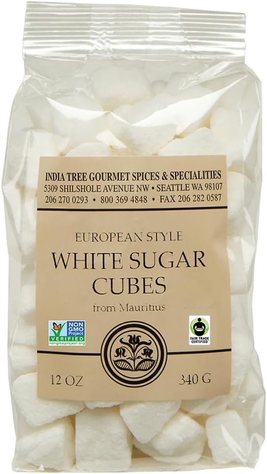 India Tree White Sugar Cubes Mauritius 12 oz Bag – Pure Cane Non-GMO Raw Sweetener for Coffee Tea Baking Espresso Beverages Desserts Entertaining Cooking