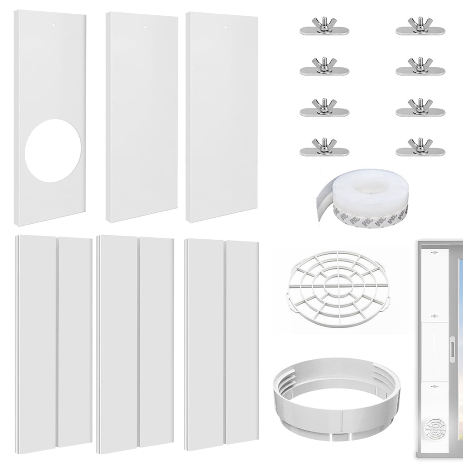 Finestra Scorrevole Mobile d'Aria Condizionatore Kit di Guarnizione | Kit per Pannello Finestra di Estensione con accoppiatore (Ø15cm, 43-230cm)