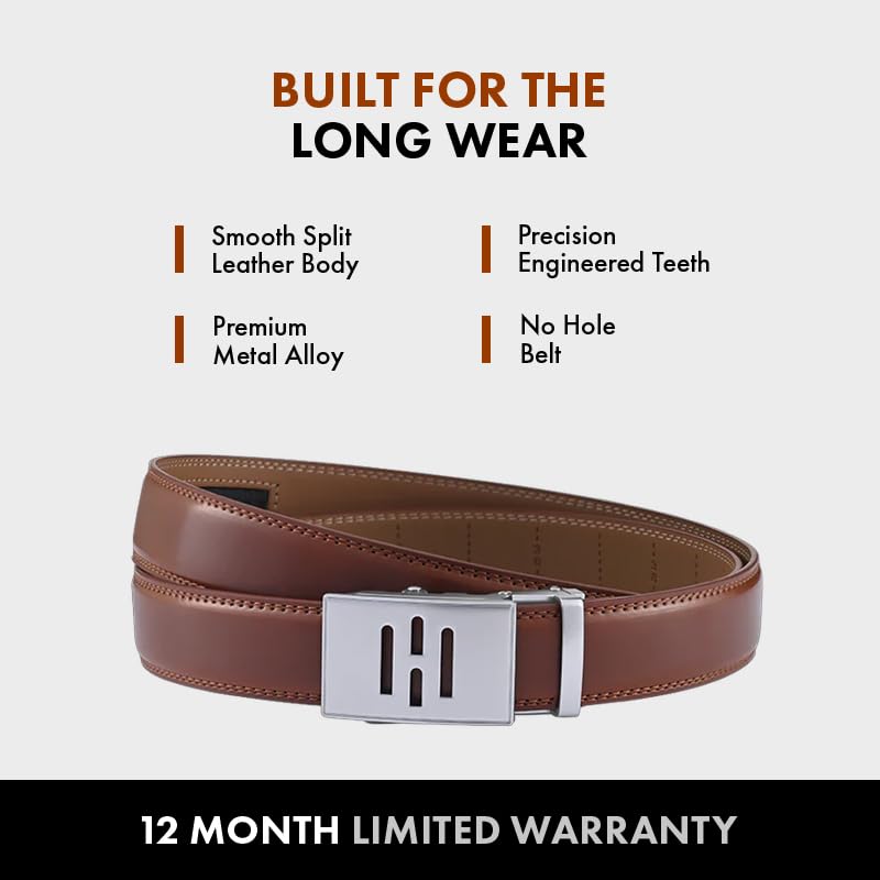 Image of HALDEN BURLEY Belts For Men Leather Original (Free Size Fits Up to 44 Inch Waist) Ratchet Straps, Unique Magnetic Auto-lock Buckle Formal Belts For Men