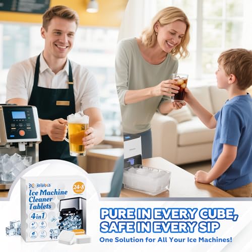 Image of Bellaluce Ice Machine Cleaner Tablets Descaler (32 Pack) - Nickel-Safe Countertop Portable Commercial Ice Maker Cleaning - Remove Hard Water Buildup, Odor-Free, Crystal Clear Ice