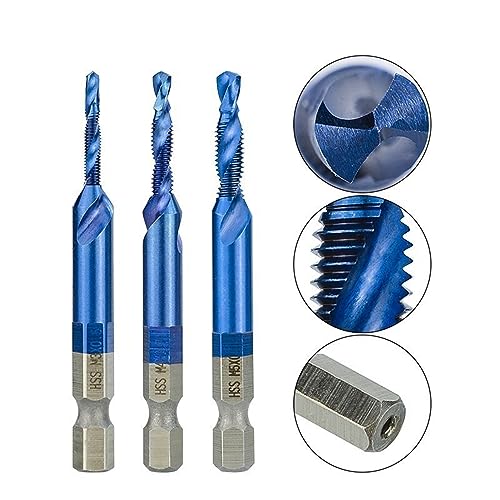 6pcs HSS Thread Tap Set M3 M4 M5 M6 M8 M10 - Precision Screw Machine Taps with Center Punch, Durable Nanos Blue Coated Tap Drill Bits for Metal & Wood, Ideal for DIY & Professionals