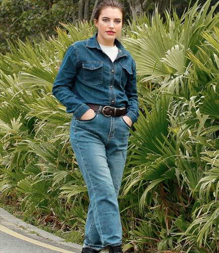 Women's 1.5 inch Leather Belt with Large Brass Buckle - Trendy Vintage Style for Jeans and Pants3