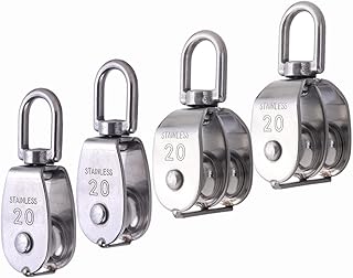Rocaris 4 Pack M20 Pulley Block, 2 Pcs Single Pulley & 2 Pcs Double Pulley 304 Stainless Steel Wire Rope Lifting Swivel Hook