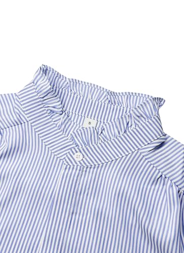 Button Down Shirts for Women Classic Blue Striped Collared Blouses Shirts Long Sleeve Blouse Business Casual Tops4