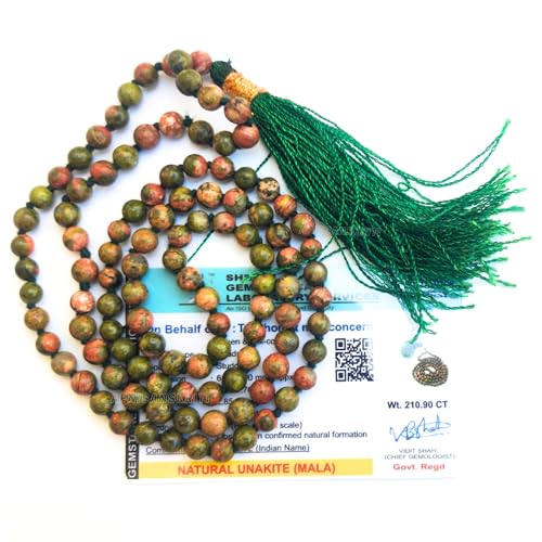 Image of Apnisanskriti Premium Unakite Stone Mala for Men and Women (6mm, AAA Quality, Lab Certified, 108+1) - Natural Stone Beads Mala - Green & Mix Colours Colour - Pack of 1