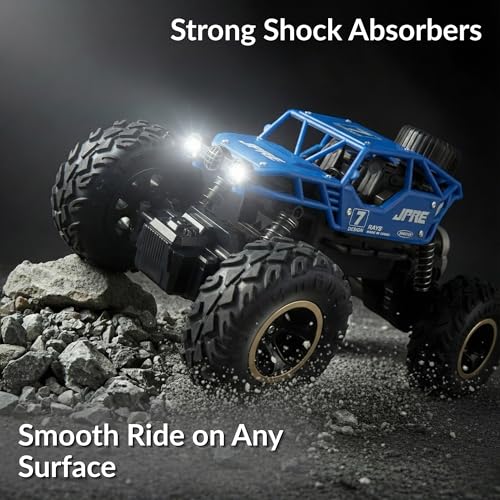 Image of Lilplay Monster Truck | Rechargeable Remote Control Car for Kids | Rock Crawler 5 Function 1:18 RC Car with Smoke | Offroad High Speed Rock Climbing Toys for Boys (Blue)