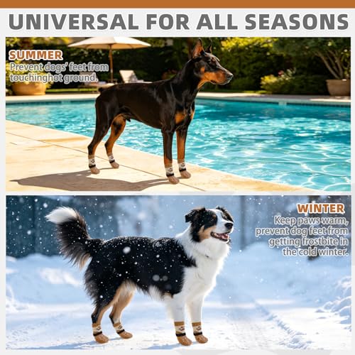 Image of Mihachi Anti Slip Dog Socks, Dog Boots for Hot /Cold Pavement for Hardwood Floors Prevent Licking, Traction Control Waterproof Rubber Sole Paw Protectors for Small Medium Large Senior Dogs, Khaki XL