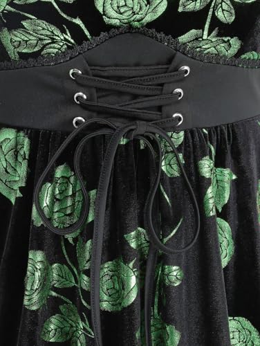 Image of Rosegal Women Plus Size Gilding Rose Lace Up Velvet Sleeveless Swing Dress