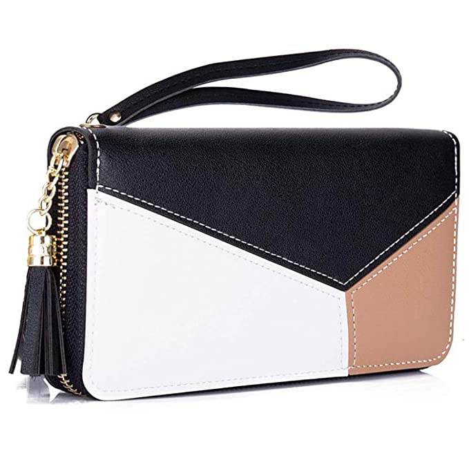 Black Women's Long Wallet Tassel PU Leather with Multi- Slots,Girls Zipper Coin Large Purse,Wallet-image-33