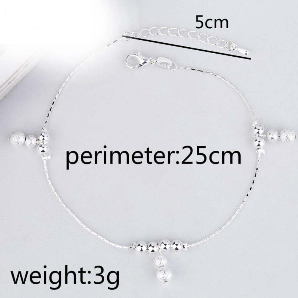 Cavigliere con maglie di perline Bracciale in argento sterling 925 per gioielli del piede Cavigliera con catena in argento per gamba femminile (Argento F)