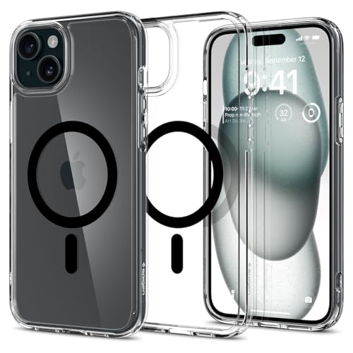 Image of Spigen Ultra Hybrid MagFit Back Cover Case for iPhone 15 Plus, MagSafe Compatible, Air Cushion Technology - Polycarbonate + TPU | Black