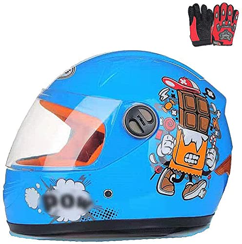 ZJRA Casco De Motocross para Niños, Casco De La Motocicleta para Los Niños, Muchachos Y Chicas, Estilo De Dibujos Animados Medio Casco, Deportes Al Aire Libre, Visera De Sol para Niños 3-8 Años,Azul Cover
