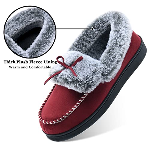 Image of DL Womens Fuzzy Warm Moccasin Slippers Memory Foam, Soft Fluffy Women's Winter House Slipper Closed Back Fur Lined, Cozy Ladies Suede Indoor Bedroom Houseshoes Non-Slip