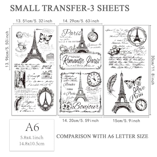 OLYCRAFT 3pcs/Set Eiffel Tower Rub on Transfers for Furniture and Crafts 6x12 inch France Label Furniture Decals Retro Advertising Label Transfer Stickers Rub on Decals for Wood Furniture Home Decor