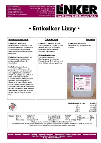 professioneller Entkalker Lizzy Küche Waschmaschinen 10,1 Liter Kanister | Reiniger | Hygiene | Reinigungsmittel | Reinigungschemie |