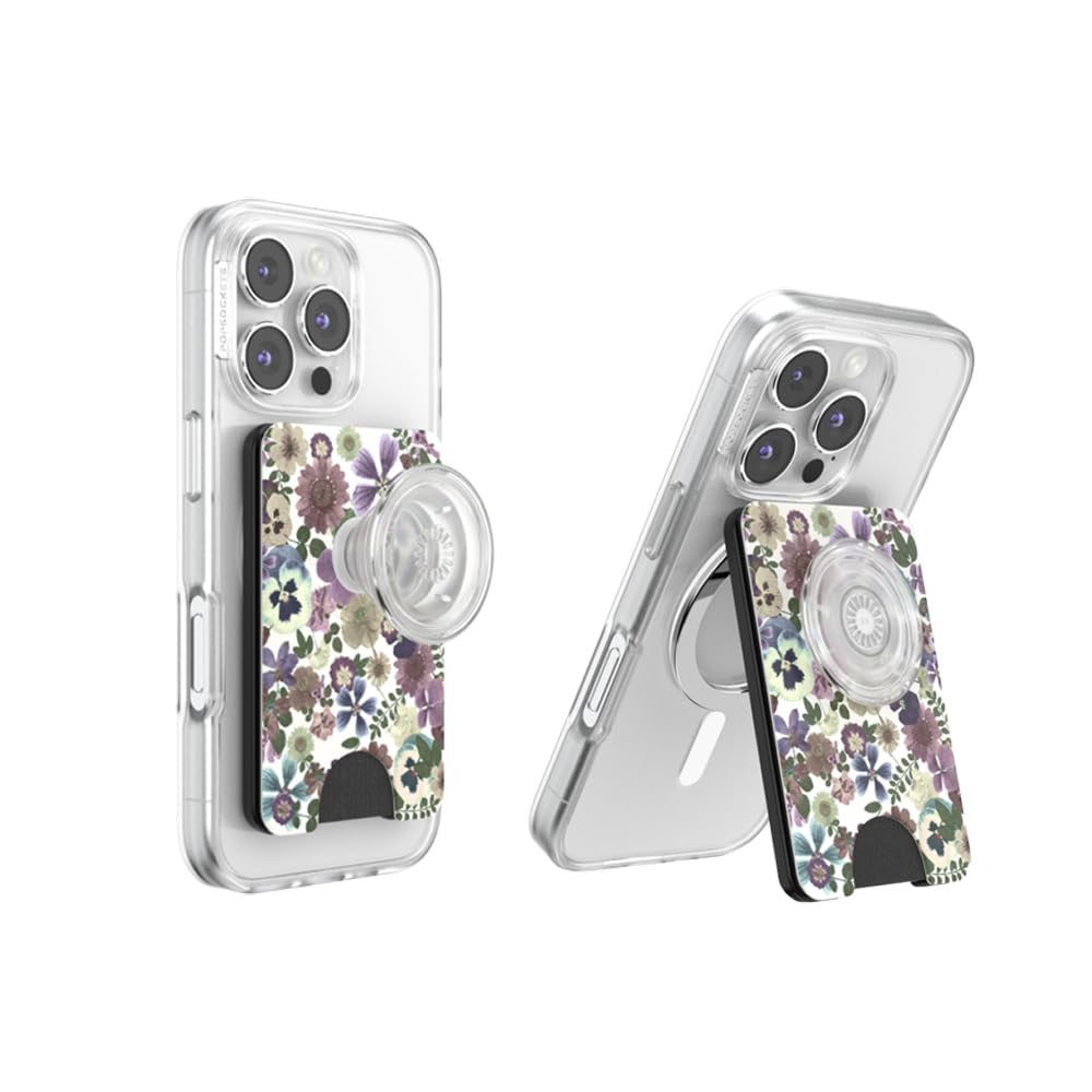 PopSockets Kick-Out Wallet for MagSafe, Adjustable Kickstand, Magnetic Stand - Pressed Flower
