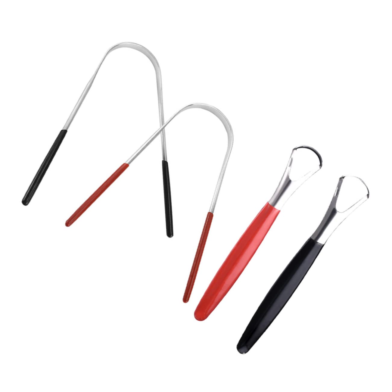 TOVINANNA 4pcs Stainless Steel Tongue Scrapers Oral Cleaning Tools for Daily Use Ergonomic Handles