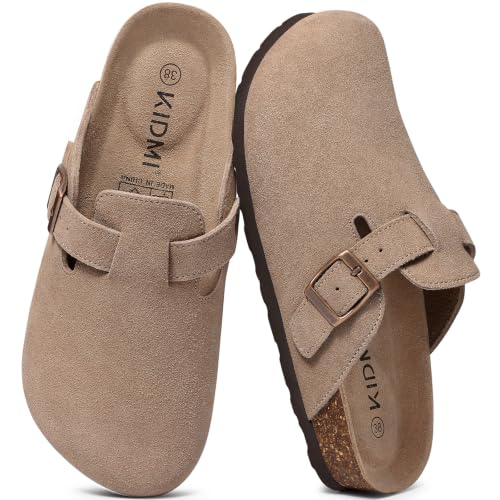 Image of KIDMI Genuine Suede Clogs for Women Men Cork Footbed Sandals Leather Mules Potato Shoes with Arch Support