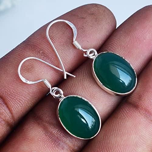 Boucles d'oreilles onyx vert et argent 925 cabochon de 30 mm