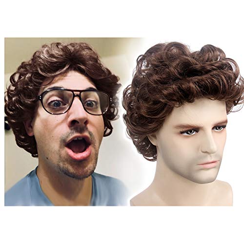 STfantasy Perruque Homme Bouclée Courte Frisée Wig Men Pour à Porter au Quotidien Halloween Carnaval Fête party Noël Cosplay (Marron) Cover