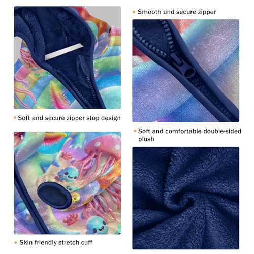 Colorful Underwater Axolotl Toddler Fleece Jacket Girl Boys Hooded Fleece Jacket Coat Warm Outwear Zip-up 3-10T3