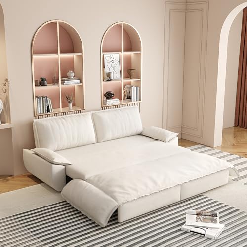 Image of UQGVML 73.2″ Convertible Sleeper Sofa with Side Pocket,Pull Out Sofa Bed Queen Size,Modern Velvet Futon Couch for Living Room, Small Space, Apartment, Bedroom
