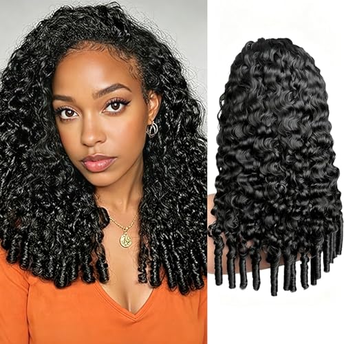 Image of XSY Burmese Curly Half Wig Human Hair 3 In 1 Drawstring Half Wigs for Black Women Wear Go Headband Wig Beginner Friendly Natural Colour 180% Density 16 Inch