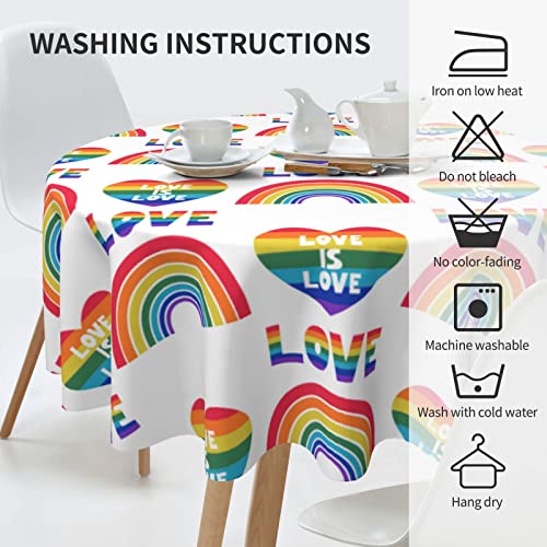 Rainbow With A Heart And The Inscription Love Is Love Tablecloth Round Table Cover Washable Polyester Table Cloth For Kitchen Party Picnic Dining Decor 60 Inch #TOP5