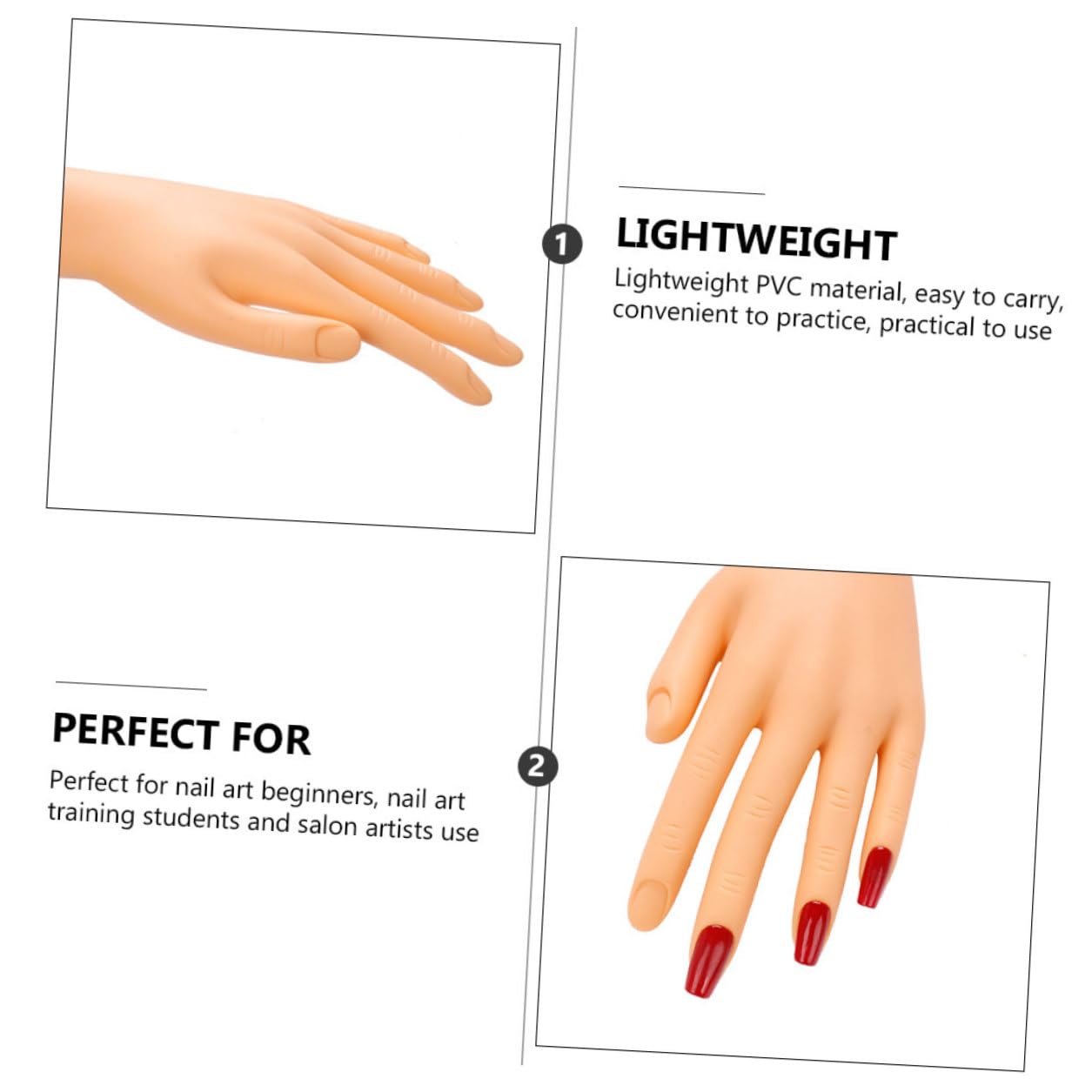Practice Manicure Hand Model Lightweight PVC Fake Nail Art Training Tool for Beginners and Professionals Realistic Soft Mannequin Hand for Nail Design Practice and Display