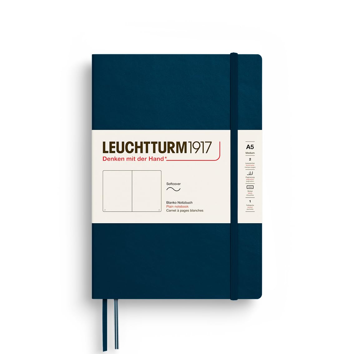LEUCHTTURM1917 372204 Notebook Medium (A5), Softcover, 123 Numbered Pages, Deep Sea, Plain