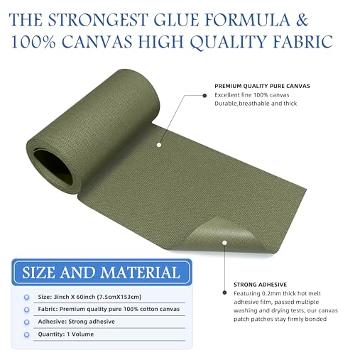 Image of KING MOUNTAIN Canvas Iron on Patch,3 inchx60 inch,Waterproof 100% Cotton Fabric Repair Patch,Used for Various Sofa,Tent,Clothes,Seats,Suitcases (Grass Green)