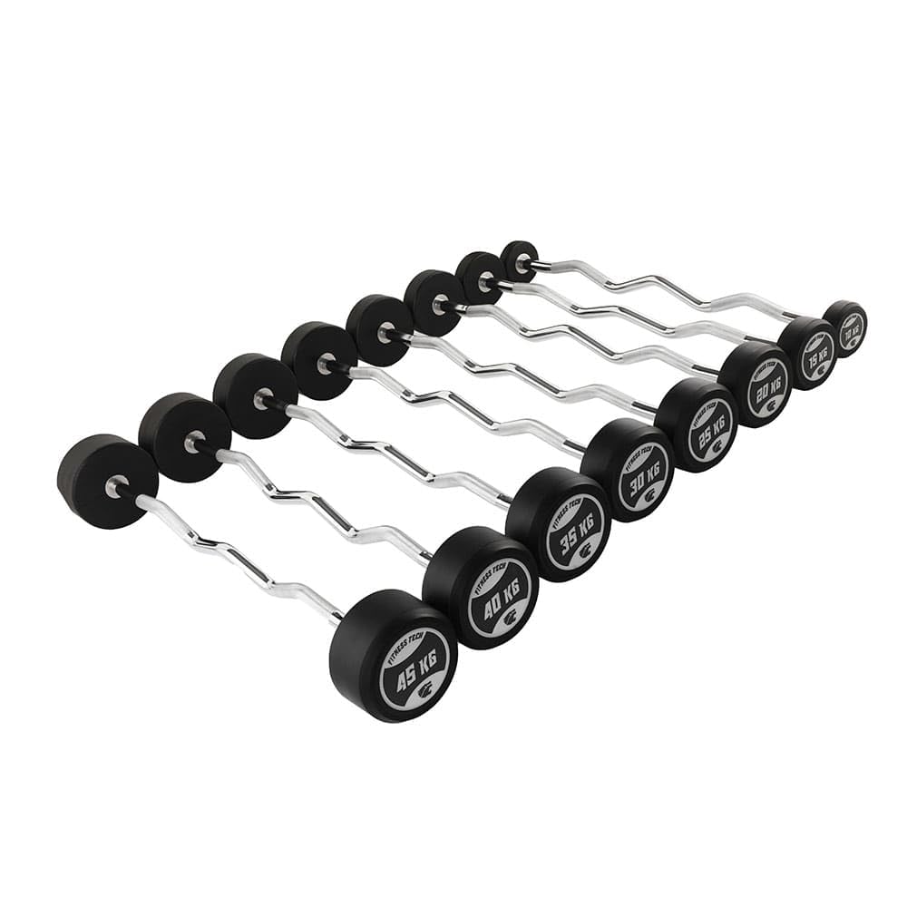 Barra Fija Curva Fitness Tech 10–45 kg – Barra Montada Ergonómica 30 mm – Entrenamiento de Fuerza, Bíceps y Tríceps – Home Gym y Gimnasio Profesional