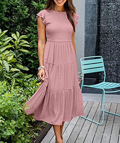 Image of Sexyshine Women's Square Neck Halter Lace Up Criss Cross Maxi Dress Tie Back Sleeveless Smocked Ruched A Line Dress