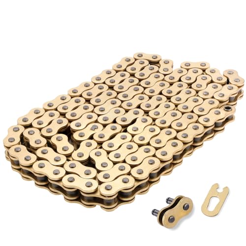 Image of Gold 520 X-Ring Motorcycle Chain 130 Links for Motorcycle Bicycle Go-Karts Mini Trail Bike with Connecting Master Link - Enhanced Durability & Universal Fit