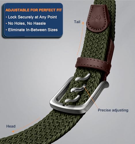 Image of KEMISANT Men Belt-Stretch Woven Braided Belt For Gift Men Golf Casual Jeans Dresses with Nylon Canvas 1 3 /8 inch