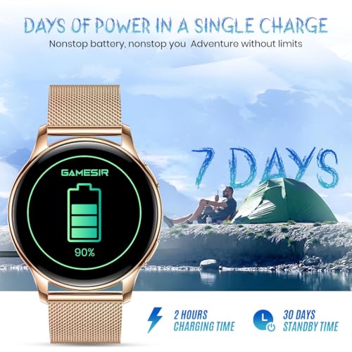 Image of GameSir Active 2 Smartwatch for Men & Women, 1.39 inch HD Round Display, Bluetooth Calling, Heart Rate & SPO₂, 100+ Sports Modes, IP67, Long Battery Life for Android & iOS ((Millanese Gold)
