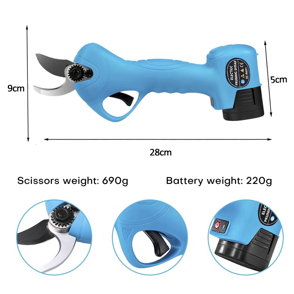 Eachbid Tijeras de Podar Electricas para Jardín Tijeras Podadora Inalámbricas Profesional Resistente Diámetro de 25mm 16,8V