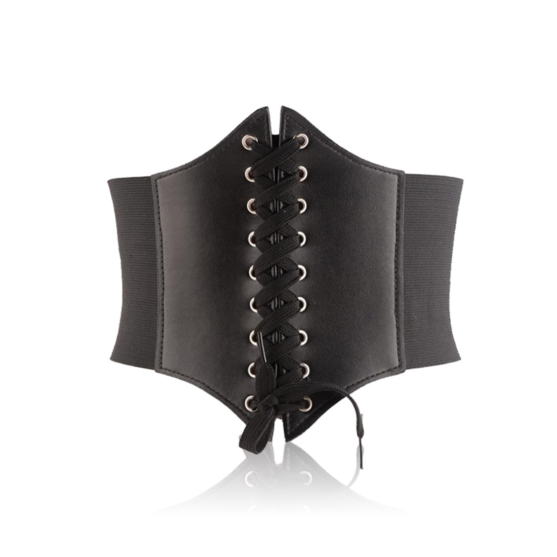WKRTDYWomen's Black Leather Corset with Laces and Elastic Belt Retro Perfect for Pirate Costume or Evening Dress Elastic Length 1 Piece