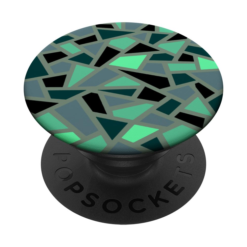 Geodesic Abstract Pattern 17 Teal Blue Green Cut Out PopSockets Swappable PopGrip, Black