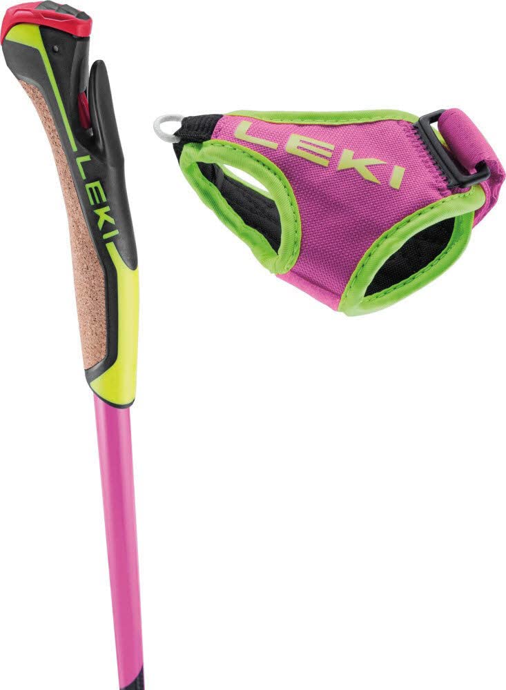 LEKI Prc 750 Pink Bâton de ski de fond robuste et léger en carbone Taille 135 cm Couleur rose fluo Jaune fluo Noir