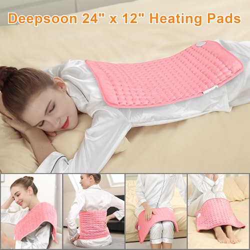 Image of Deepsoon Heating Pad,Electric Heating Pads for Back,Neck,Moist Heating Pad for Abdomen Shoulder Knee Legs,Dry /Moist Heat&Auto Shut Off,Mother's Day Birthday for Men and Women,BabyPink,24x12 Inch