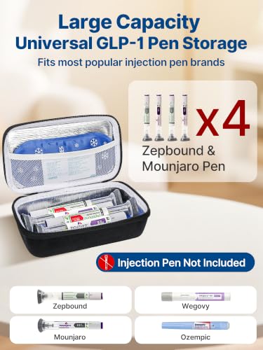 Image of YOUSHARES Cooler Travel Case for Zepbound & Mounjaro Pens, Holds 4 Pens | TSA Approved, 2 x 100g Reusable Ice Packs, Fits Most GLP-1 Pens, Waterproof EVA Hard Shell, Travel & Fridge Ready, 8-10H Cool