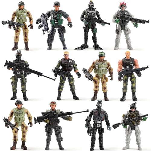 Aodaer 12 Pieces Army Men Toy Soldiers Movable Action Figures with Military Accessories Assorted Military Army Figure Toy for Birthday Gifts Party Decoration 12 Styles
