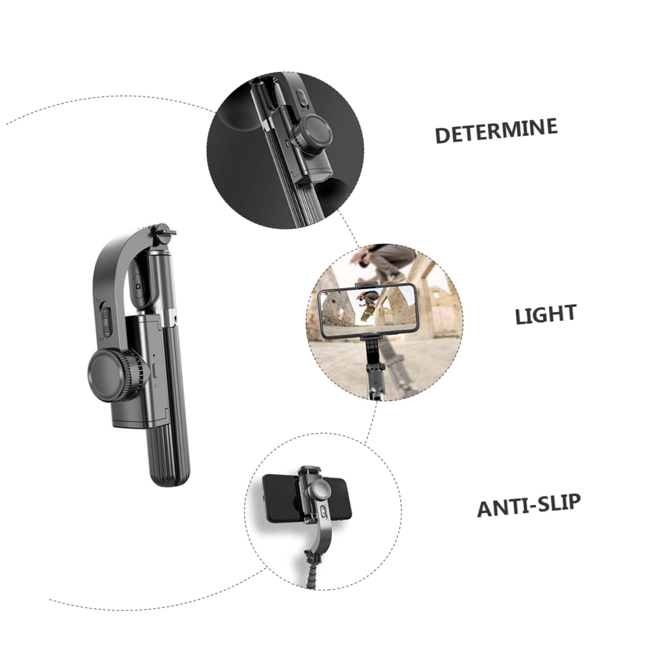 HOMSFOU Stabilisateur Smartphone Noir Abs 450mah, Trépied de Téléphone Anti-Vibrations, Prise de Vue Simple, pour Diffusion en Direct