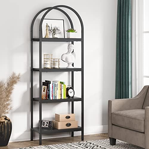 Tribesigns 4-Tier Open Bookshelf, 70.8" Black Wood Bookcase Storage Shelves with Metal Frame, Freestanding Display Rack Tall Shelving Unit for Office, Bedroom, Living Room(1PC, Black)