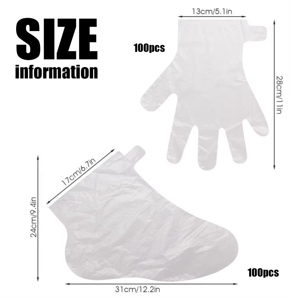LEEQ Calzini USA e Getta in plastica e Guanti monouso - Plastica Trasparente Monouso Stivaletti, Fodere da Bagno in Cera paraffina per Piedi, per Pedicure Hot Spa Cera Trattamento(200pcs)