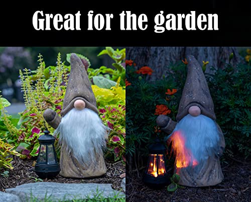 Garden Gnome Decorations With Solar Lights, Funny Resin Gnome Garden Figurines-Outdoor Lawn Decor Flocked For Patio, Balcony, Yard, Ornament Unique Christmas Housewarming Gift, 13 Inch (Brown) #TOP4