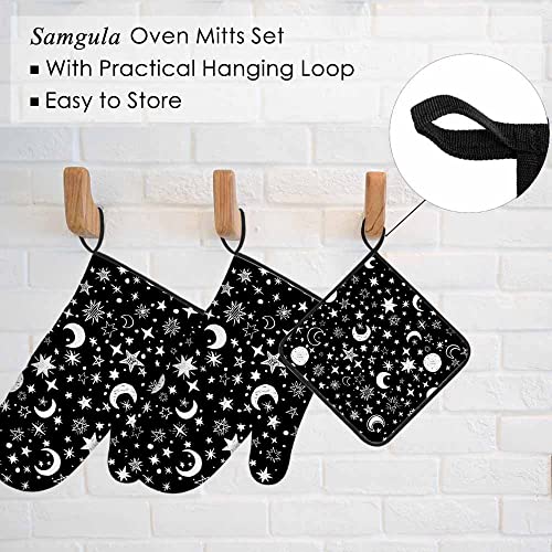 Samgula SAMGULA-OVENMITTSA119 Black Night Oven Mitts And Pot Holders Sets Moon Stars Dots Cute Painting Heat Resistant 3Pcs thumb #4