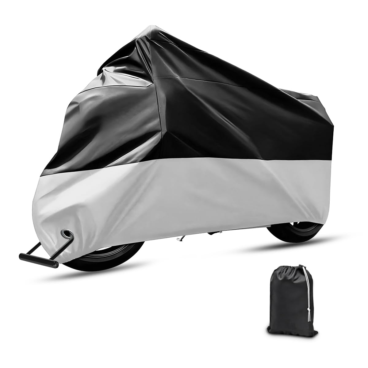 JNNJ Copertura Moto Impermeabile, Universale Impermeabile Moto Telone Copertura, Moto Scooter Anti-Uv Polvere per Esterni, Poliestere Copertura Resistente Polvere per Scooter Motocross(Nero/Argento)